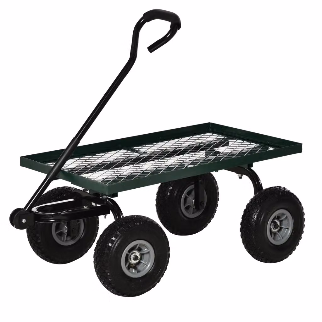 Carrello da giardino XYLO con maniglia e 4 ruote in acciaio, colore verde e nero, portata 150kg – 2