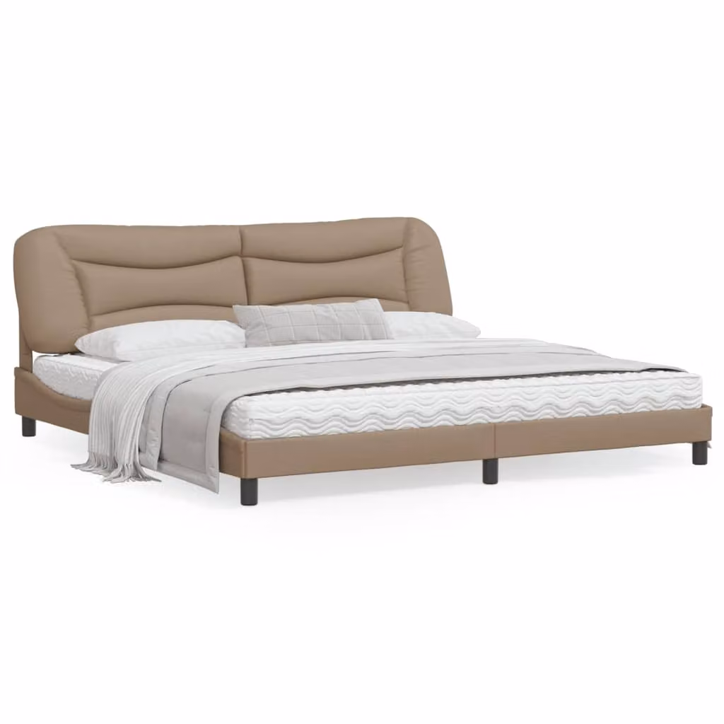 The Living Store Struttura letto con LED cappuccino-marrone 200x200 cm in ecopelle