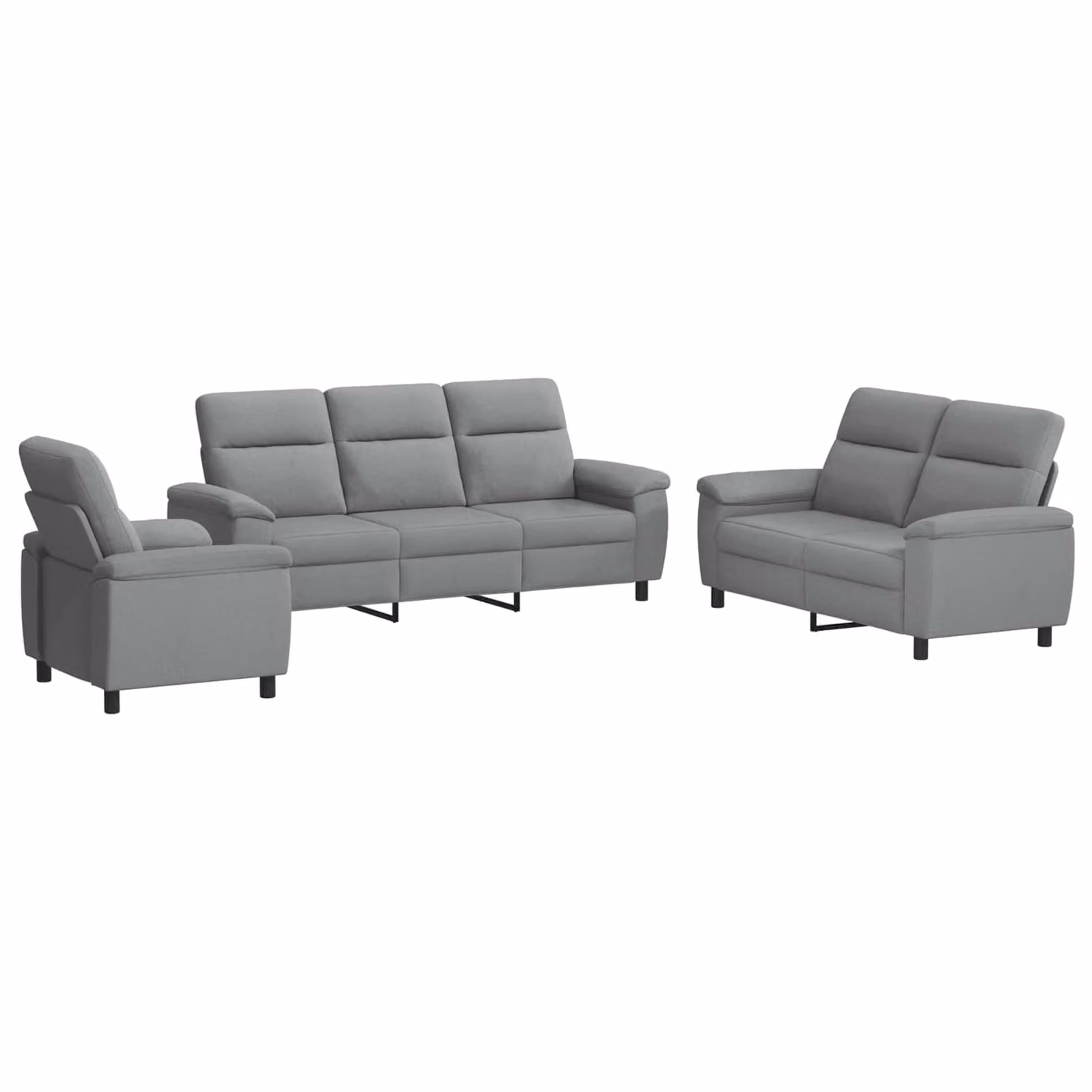 Set di 3 divani moderni vidaXL in tessuto grigio con struttura in metallo per soggiorno