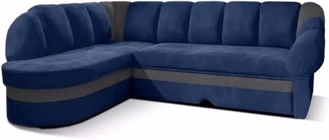 Divano angolare sinistro convertibile BENANA MEUBLORAMA blu e grigio con contenitore e funzione letto L/P/H: 250 x 180 x 85 cm