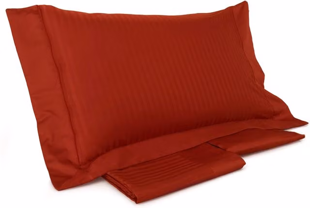 Set Copripiumino Mitera Rosso con Lenzuolo e Federe in Mako Satin a Righe, Matrimoniale 160x200 cm