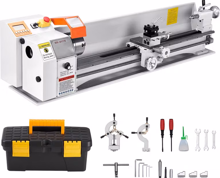 SucceBuy tornio per metalli 220x1000 mm con avanzamento automatico, velocità di 2500 giri/min e motore brushless da 1250 W, accessori inclusi, tornio da banco per la lavorazione precisa dei pezzi
