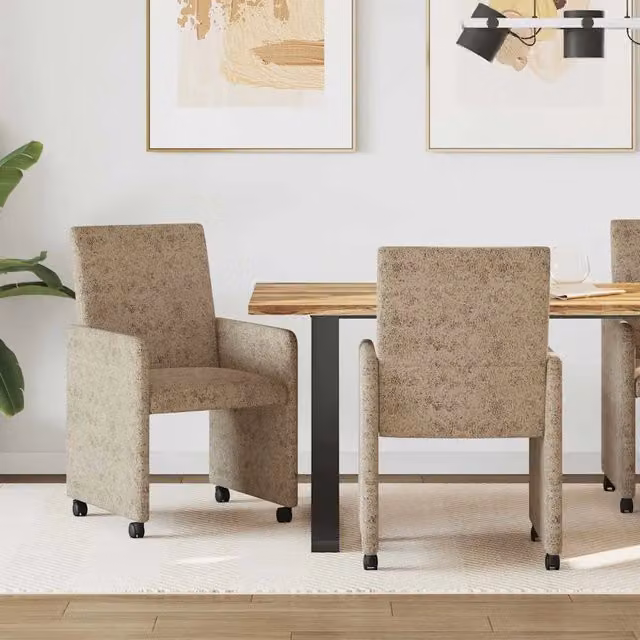 Set di 2 sedie da pranzo con ruote vidaXL in tessuto e similpelle grigio chiaro, H 94 x L 57 x P 66 cm