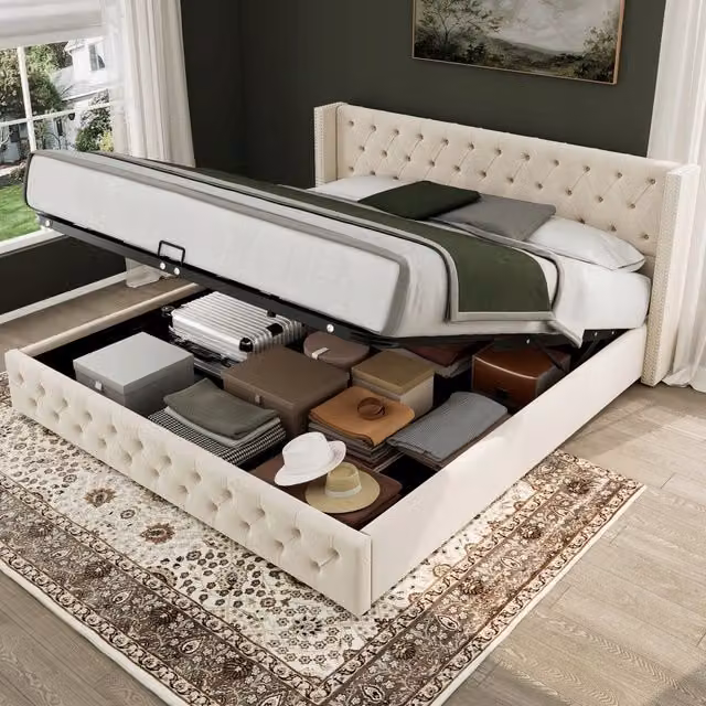 Letto imbottito 140x200 beige - Xylo