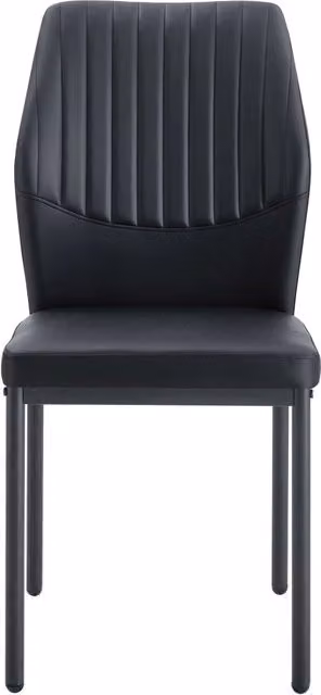 Set di 4 sedie da pranzo Chicfurn moderne con schienale a coste in ecopelle nera e gambe in metallo nero, Altezza: 93 cm