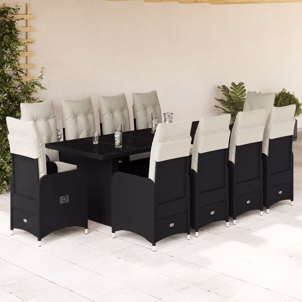 Maison Exclusive - Set da Bistrò da Giardino 11 pz con Cuscini Nero in Polyrattan
