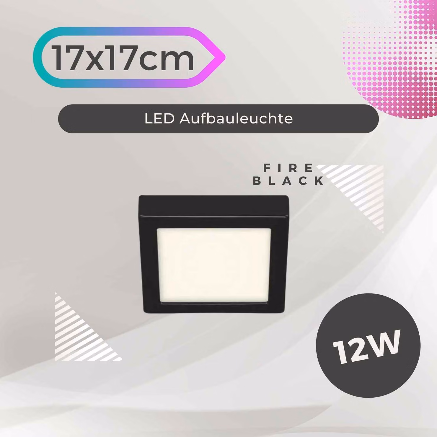 Lampada da soffitto Briloner Fire Black 12 Watt LED quadrata bianco neutro 17 cm