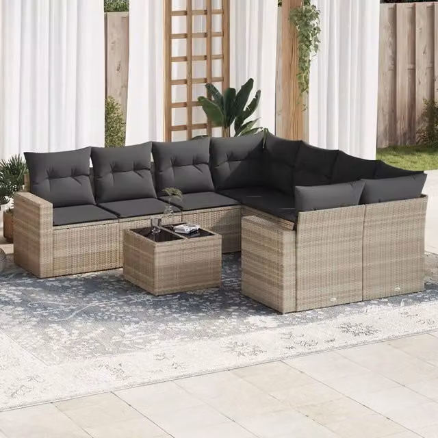 Set Divano da Giardino 9pz con Cuscini Grigio Chiaro Polyrattan 3218752