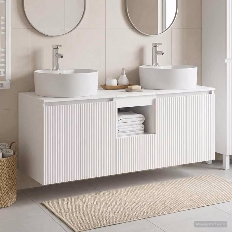 Set di 3 armadi da bagno moderni vidaXL in bianco con ante a cerniera e ripiani interni, L/P/H: 49,5 x 44,5 x 65 cm