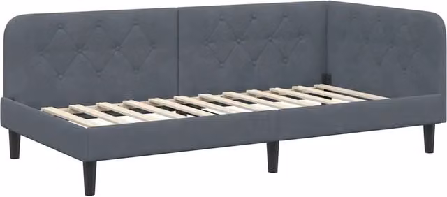 Letto singolo | Letto per adulti | Cornice del letto ad angolo Grigio scuro 90 x 190 cm Velluto