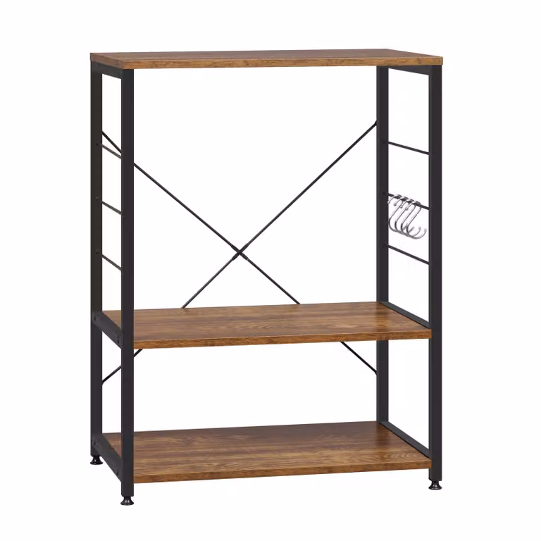WOLTU Scaffale da cucina Scaffale in piedi Porta microonde Scaffale da panettiere Scaffale in metallo in legno e acciaio, con 3 ripiani, circa 60 x 40 x 82 cm, marrone vintage