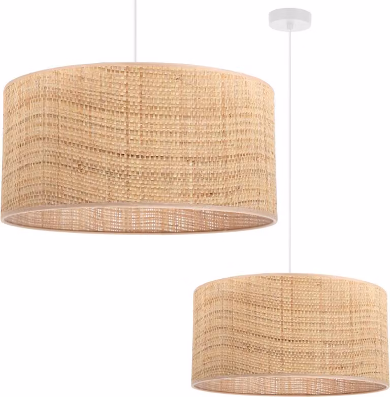 Lampada A Sospensione In Rattan Bianco 1 Paralume Piatto In Rattan 45 Cm
