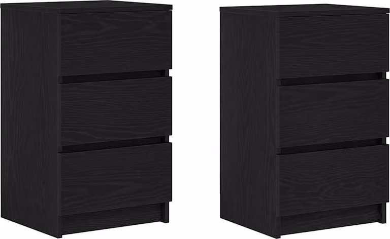 Comodini con 3 Cassetti 2 pz Nero 39x35x65 cm