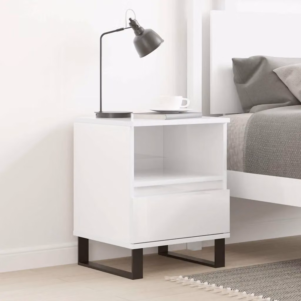 Comodino bianco lucido moderno vidaXL da appendere a parete in legno e metallo L: 40 cm, P: 35 cm, H: 50 cm