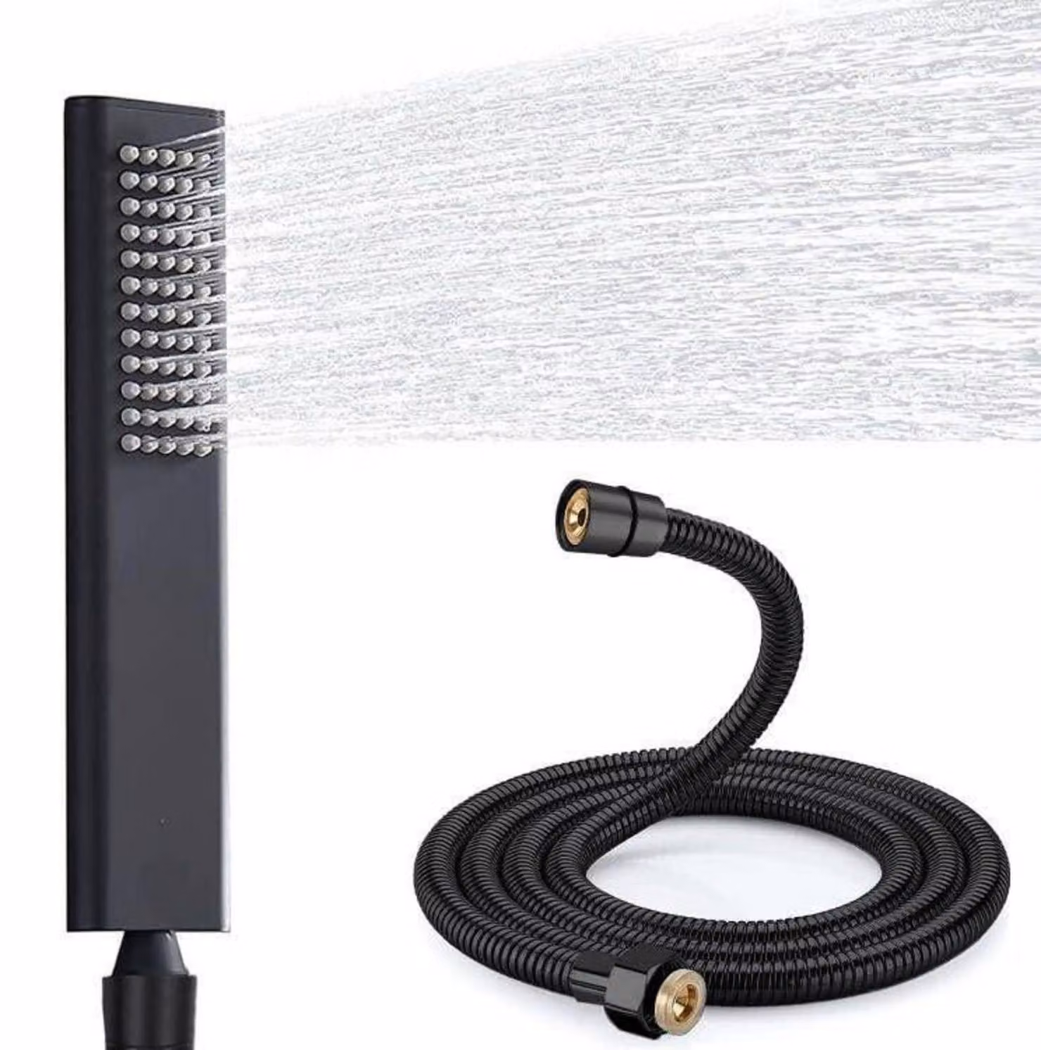 Rubinetto a leva in ottone per alta pressione, con soffione e set di tubi, colore nero