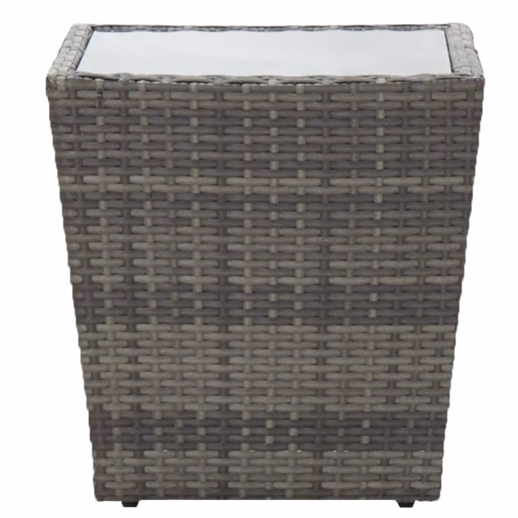 Tavolino Grigio 41,5x41,5x43 cm in Polyrattan e Vetro Temperato