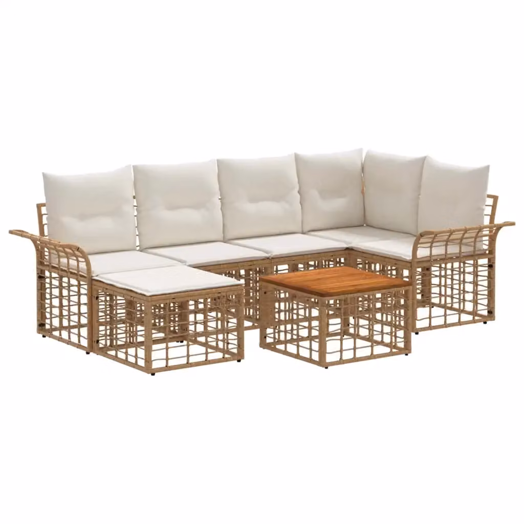 Set di divani da esterno vidaXL da 7 pezzi per 6 persone in stile rustico, colore beige, bianco e marrone, con struttura in metallo e cuscini inclusi – 2