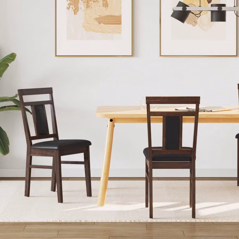Set di 2 sedie da pranzo vidaXL in legno di gomma con seduta in ecopelle, marrone chiaro e nero, L/P/H: 36 x 44,5 x 91,5 cm