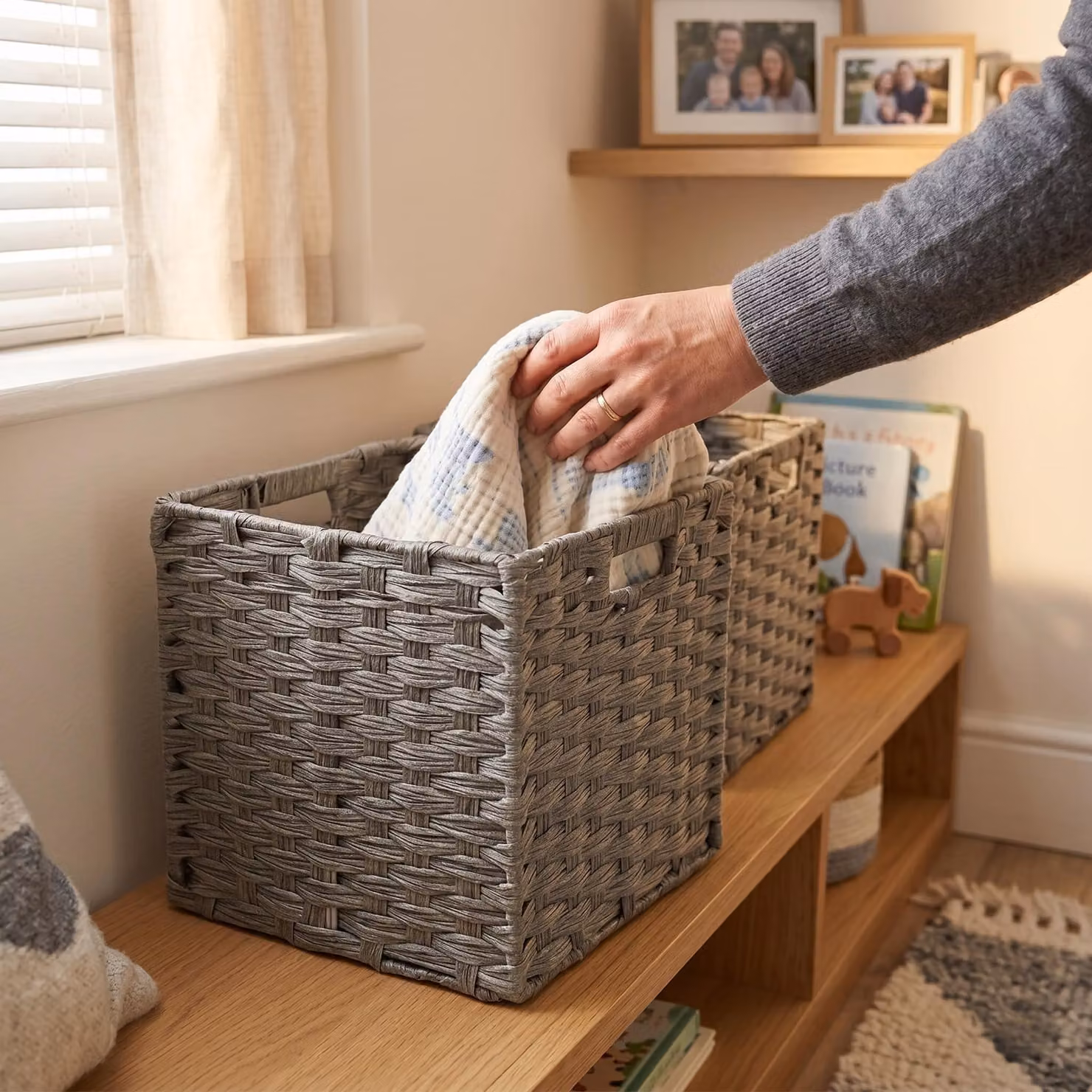 Contenitore in finta rattan, dimensioni 31 x 31 x 31 cm, resistente all'acqua e alla muffa, ideale per giocattoli e abbigliamento