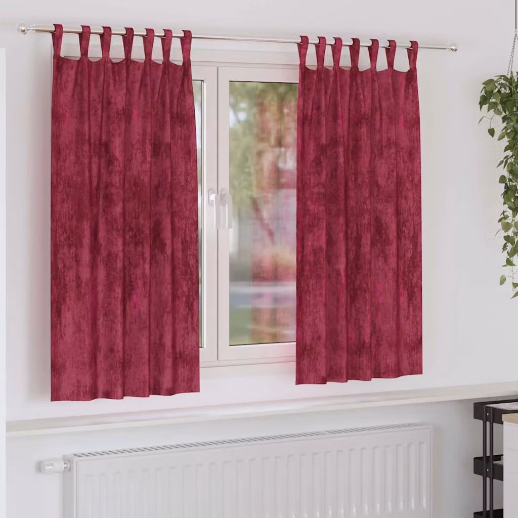 Set di 2 tende oscuranti in velluto vidaXL, colore rosso, termoisolanti, L: 140 cm x H: 175 cm