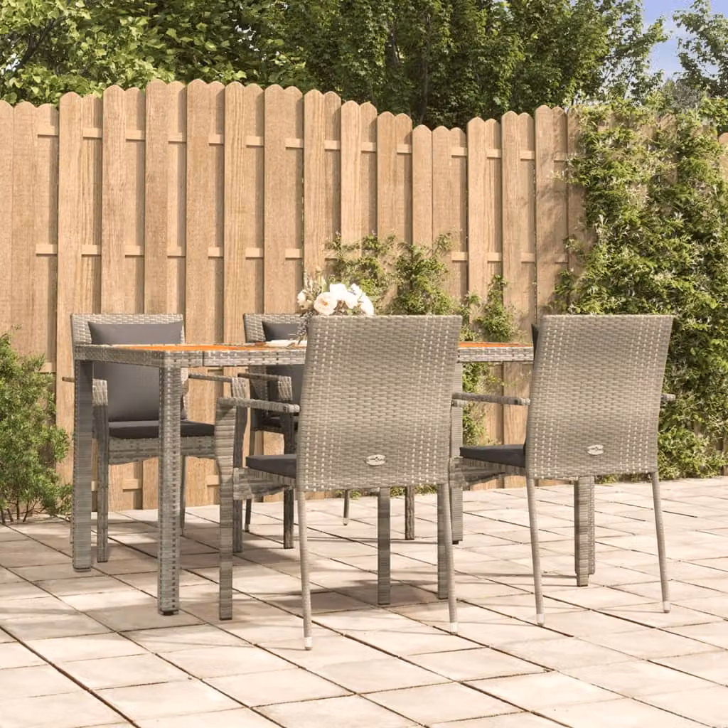 Set da pranzo da giardino vidaXL in polyrattan e legno di acacia grigio con 5 pezzi