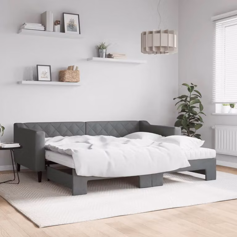 vidaXL Divano Letto Estraibile con Materasso Grigio Scuro per Soggiorno e Camera da Letto