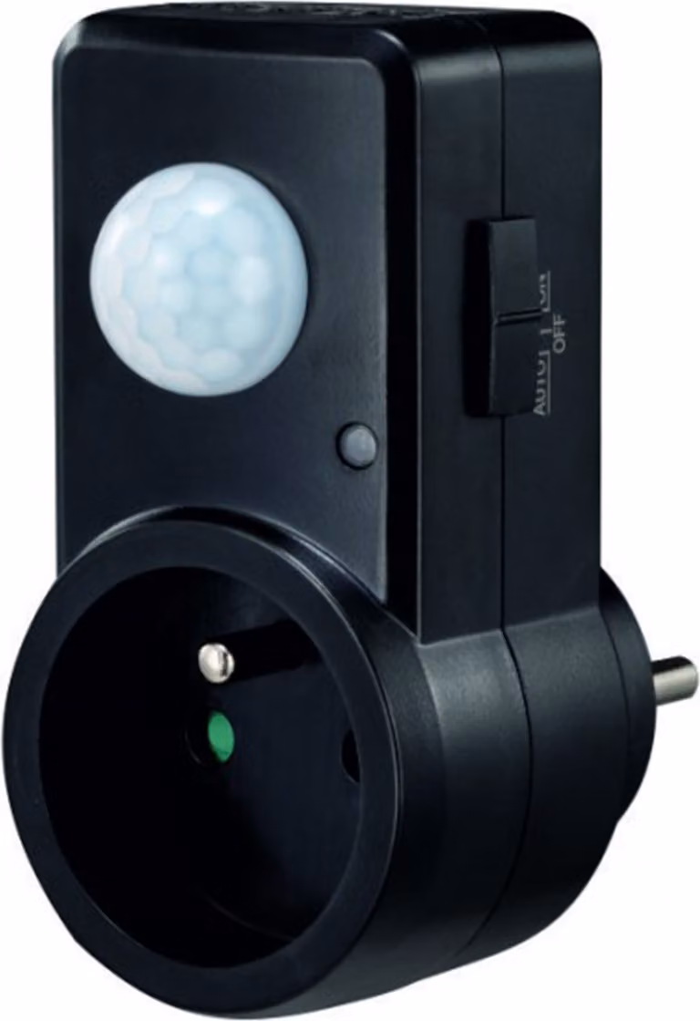 Rilevatore di movimento PIR per presa di corrente nero portata 9 metri max 300W Ecolight EC20344