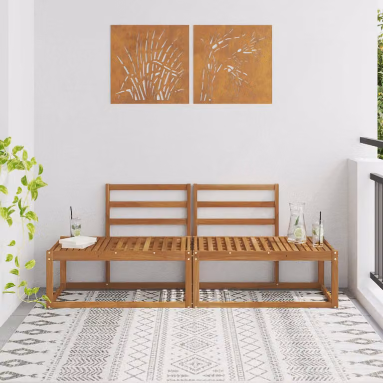 Set di divano da esterno vidaXL in legno di acacia marrone, 2 pezzi, L: 182,5 cm, P: 63 cm, H: 73 cm