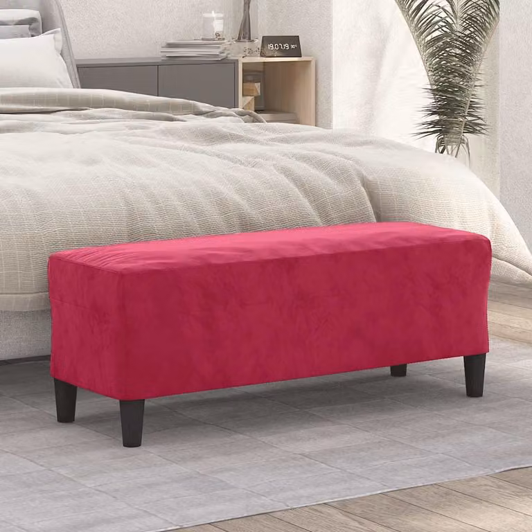Panca vidaXL in velluto rosso vino con struttura in legno L: 100 cm, P: 35 cm, H: 41 cm