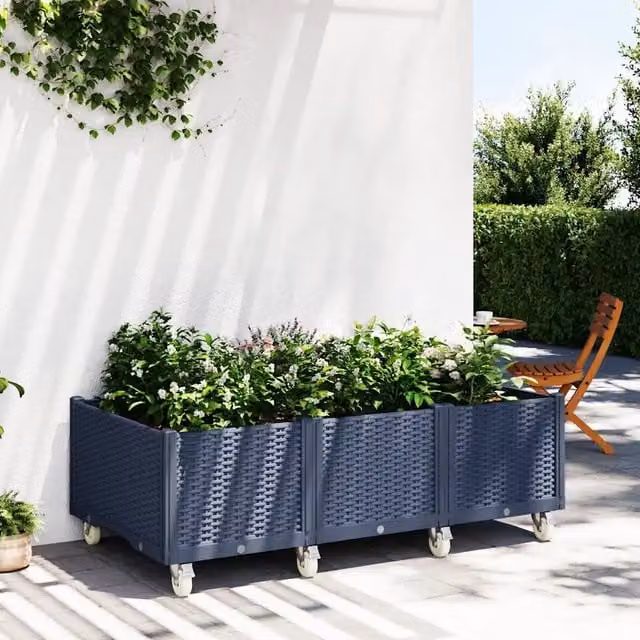 Fioriera da Giardino con Ruote Grigio Blu 150x80x54 cm in PP 367978