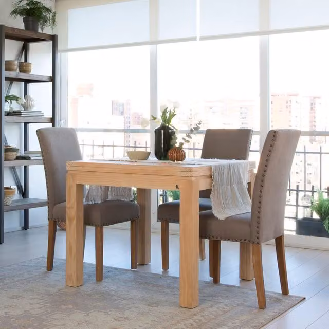 Tavolo da pranzo estensibile Banak in legno massiccio, forma quadrata, colore beige/marrone, L/P/H: 90 x 90 x 78 cm