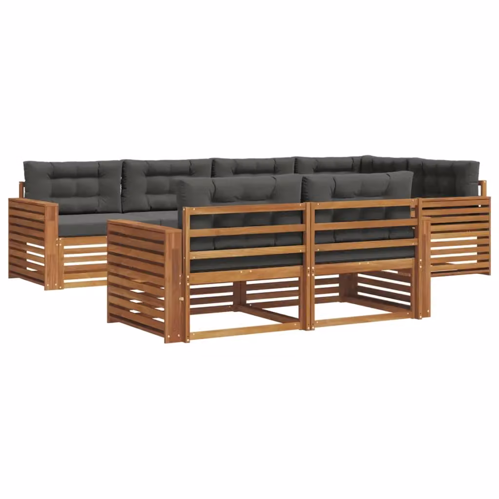 Set di divani da esterno vidaXL a forma di L composto da 7 pezzi in legno di acacia con cuscini beige e antracite – 2