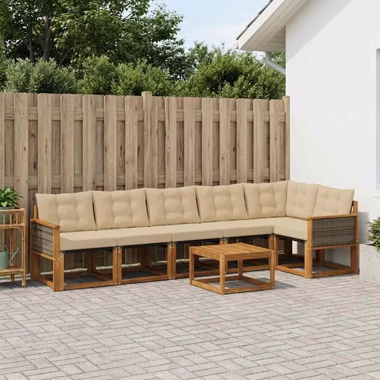 Set di divani da esterno vidaXL 7 pezzi in legno di acacia con cuscini beige e marrone per giardino e terrazza