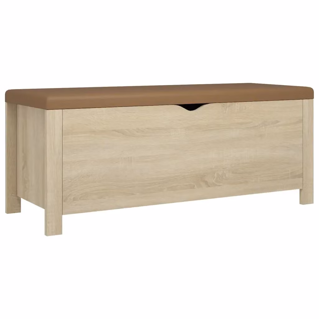 vidaXL Contenitore con Cuscino in Rovere Sonoma e Finta Pelle Marrone L: 105 cm, P: 40 cm, H: 45 cm – 2
