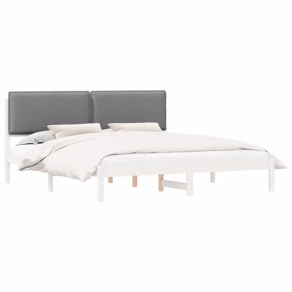Letto con Testiera Rivestita vidaXL in Legno di Pino e Tessuto Grigio 200 x 200 cm – 2