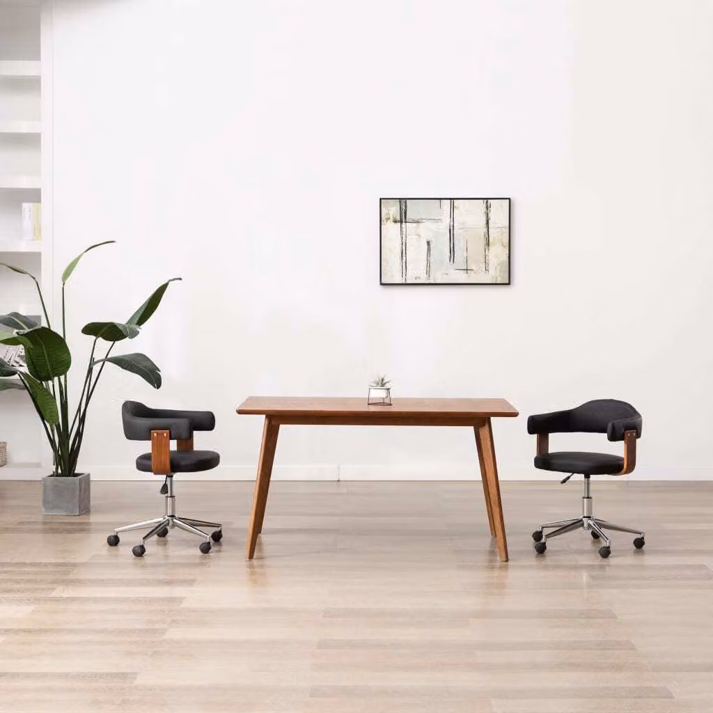 The Living Store Sedia da pranzo girevole in legno curvato nero ed ecopelle