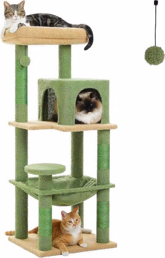 Torre per gatti con amaca imbottita in metallo, struttura a 6 livelli, verde