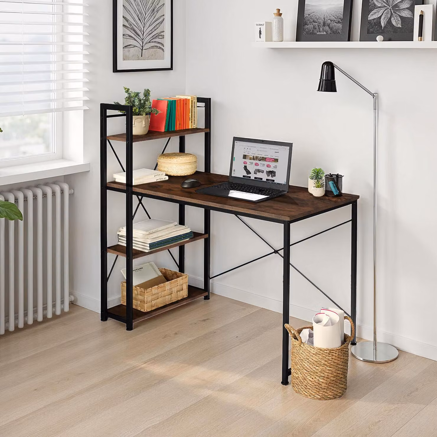 Scrivania da computer TecTake GmbH in stile industriale, colore marrone, L 122 x P 61 x H 120 cm – 2