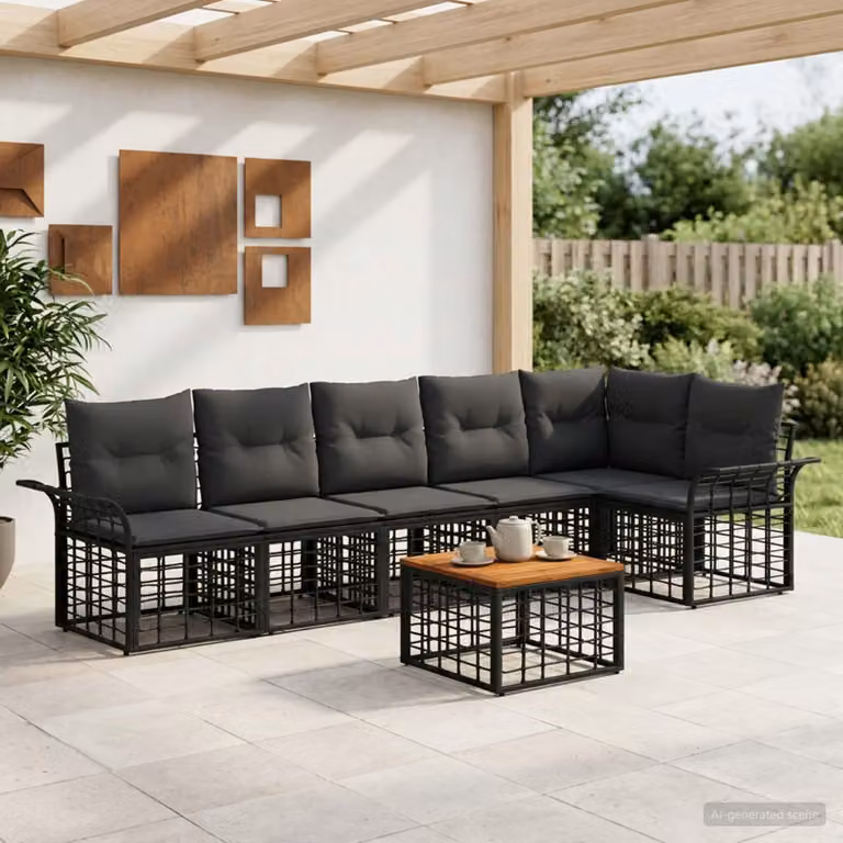 Maison Exclusive - Set da esterno per divano, 7 pezzi, nero e grigio scuro, in poliestere
