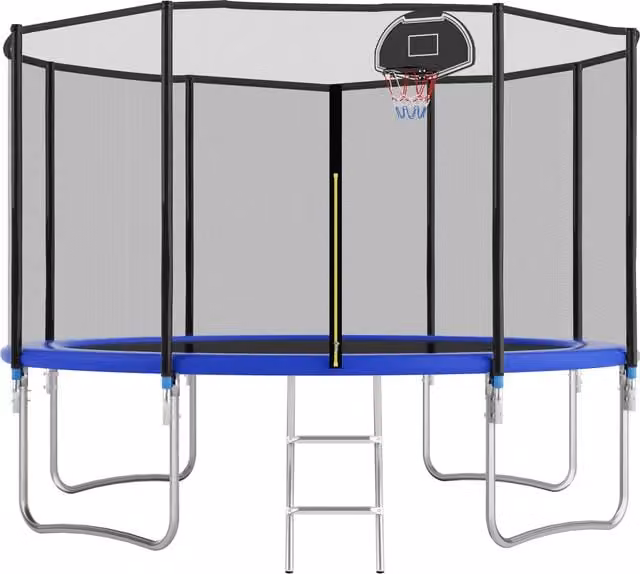 Trampolino da esterno Aosom Italy con rete di sicurezza doppiamente imbottita e traverse rinforzate, Blu, L/P/H: 366 x 366 x 256 cm – 1