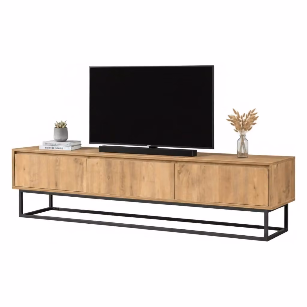 Mobile porta TV Ignazia DMORA, Credenza da soggiorno moderna in legno e metallo, L: 180 cm, P: 40 cm, H: 50 cm, Marrone e Nero – 2