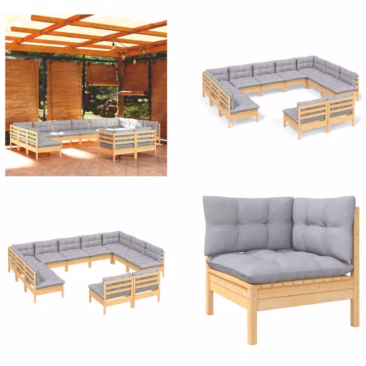 vidaXL set salotto da giardino 11 pezzi con cuscini grigi in pino massiccio - Set salotto da giardino - Set salotto da giardino - Set mobili da giardino - Set mobili da giardino
