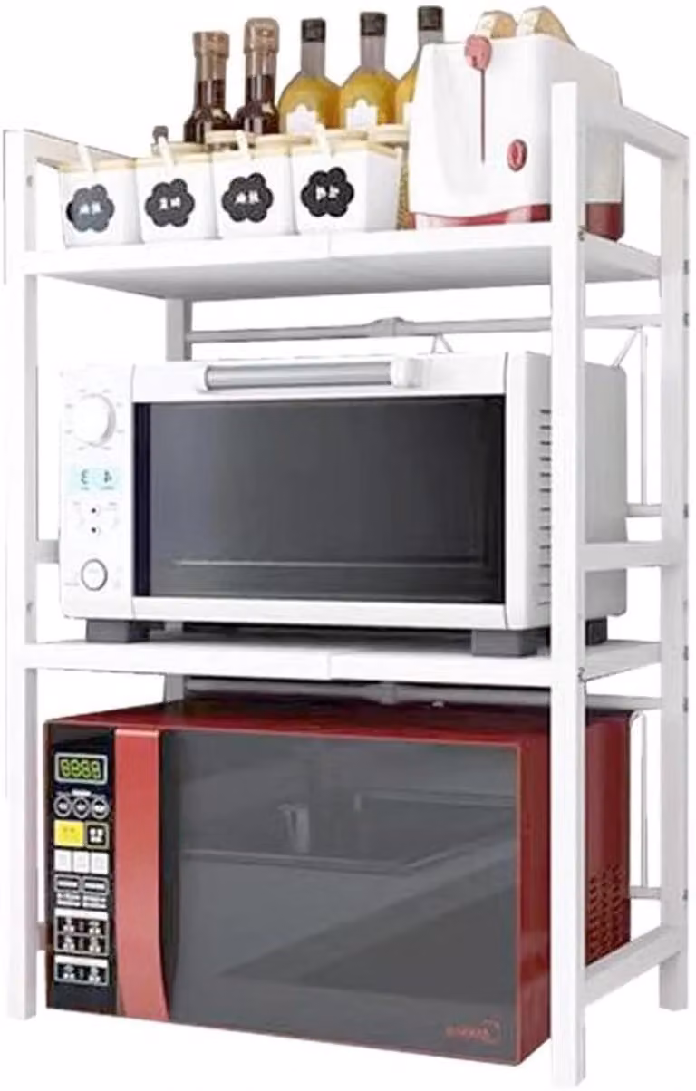 Azomor: scaffale da cucina regolabile a 2 ripiani con larghezza telescopica per risparmiare spazio