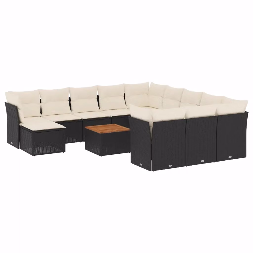 vidaXL Set Divani da Giardino a Forma di U in Polyrattan con Cuscini e Tavolino da Esterno, Nero e Bianco – 2