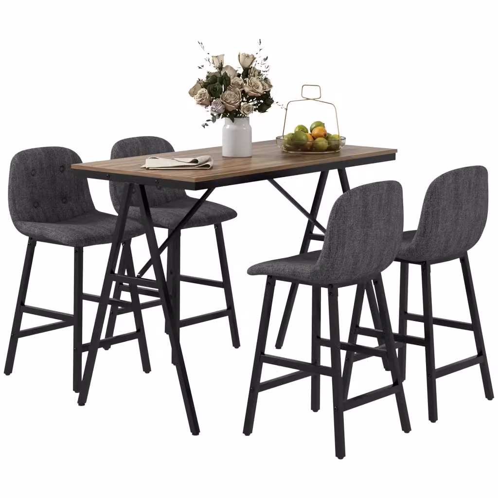 Set tavolo da pranzo Minimal con 4 sedie, piano in legno e telaio in metallo, grigio scuro e nero, L: 120 cm, P: 60 cm, H: 76 cm – 2