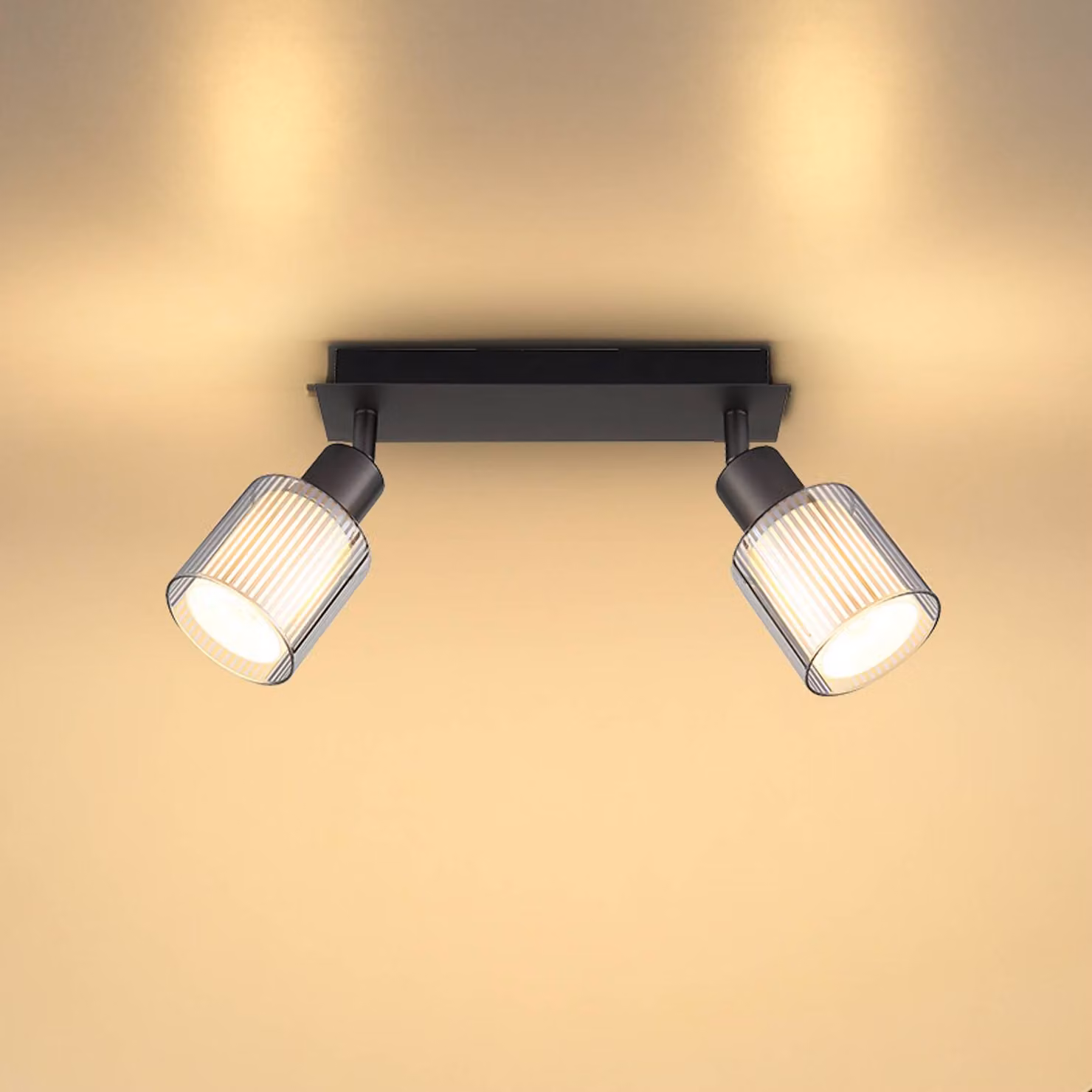 Globo Faretto da soffitto Villegas, nero/grigio, vetro, lunghezza 28 cm, E14 dimmerabile, Nero, Soggiorno / Sala da pranzo, Vetro, Downlight