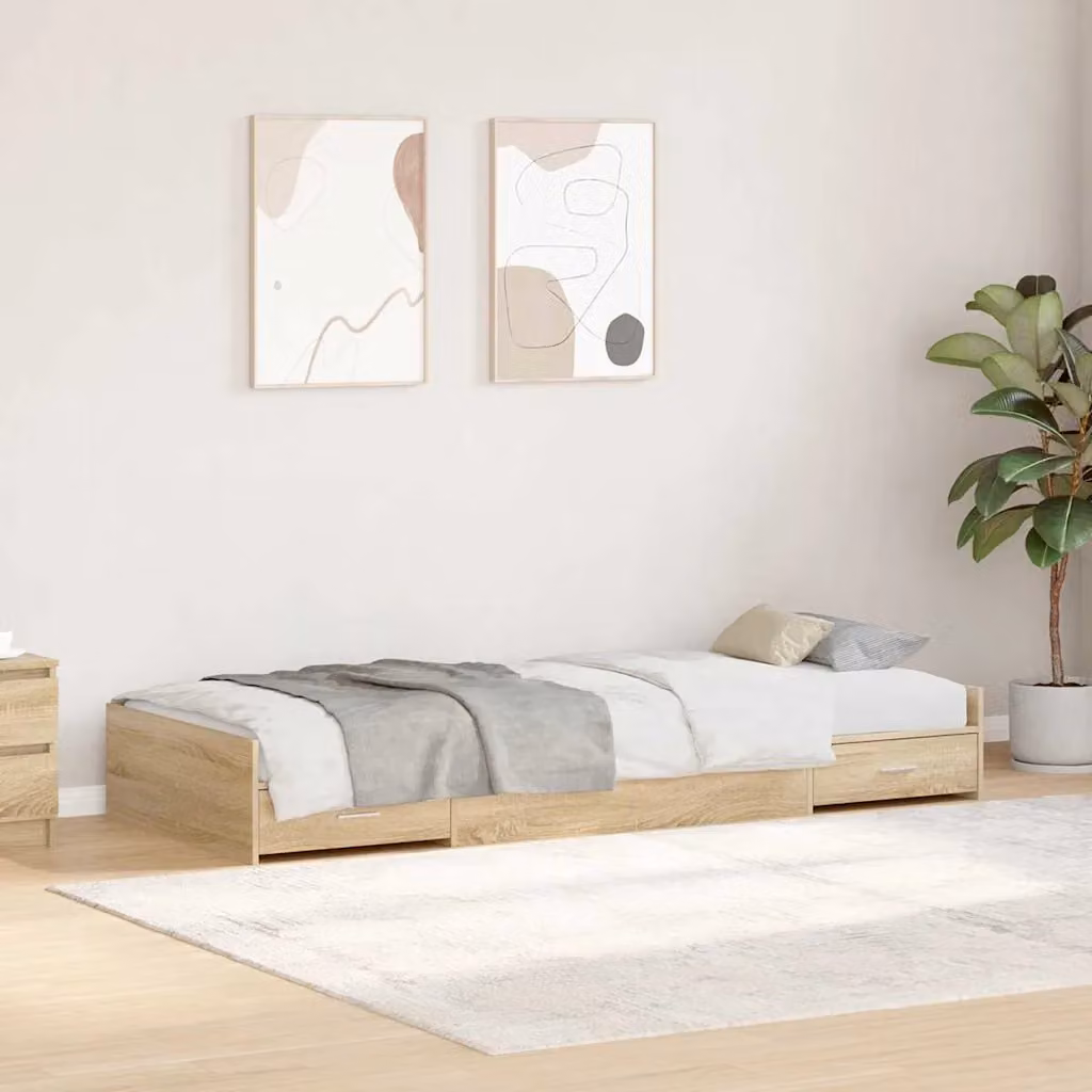 vidaXL Struttura letto moderna con cassetto in legno color marrone, L 90 cm x P 190 cm