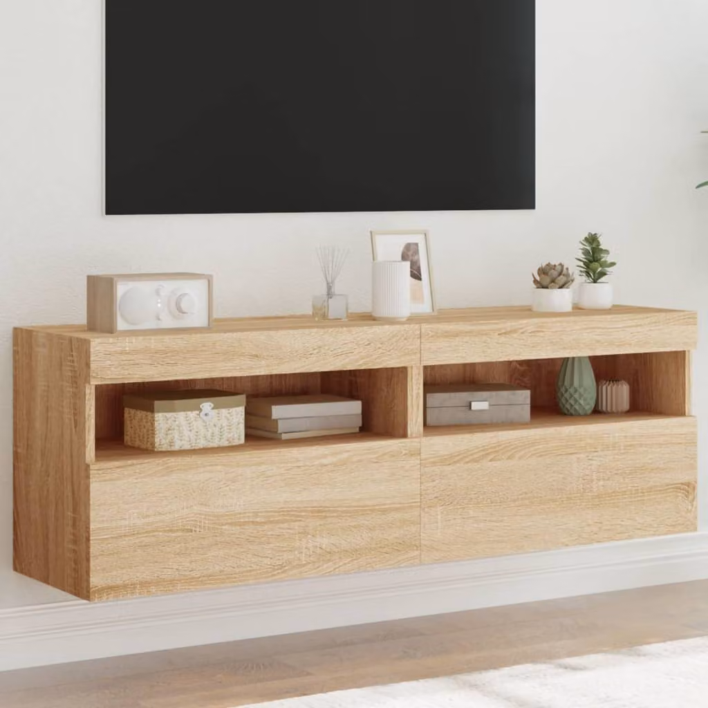 Set di 2 mobili TV da parete vidaXL con luci LED integrate in finitura rovere, L 60 cm x P 30 cm x H 40 cm