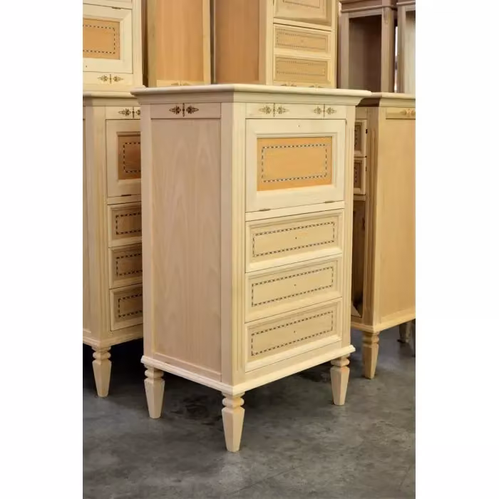 Cassettiera classica Mobili 2G in legno di pino grezzo con 3 cassetti e ribalta L/P/H: 60 x 41 x 100 cm – 1