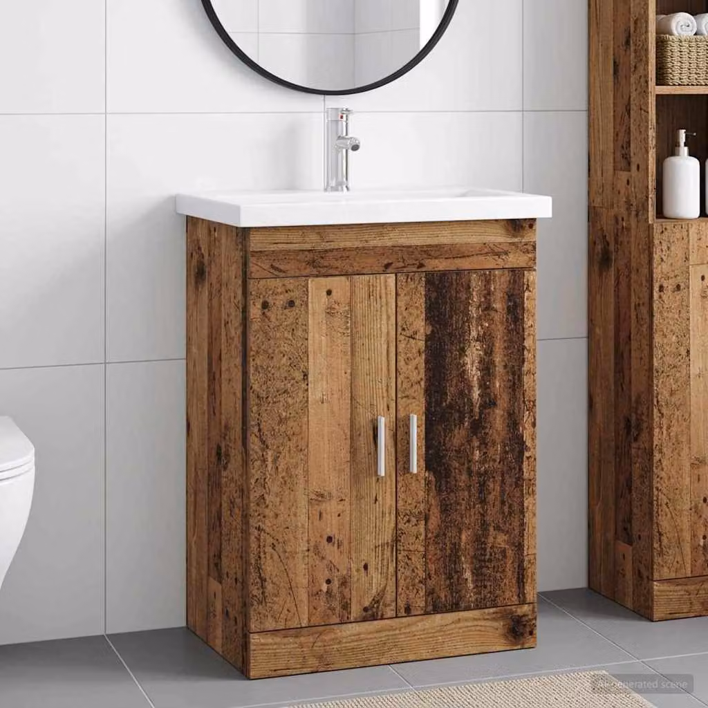 Set di mobili per il bagno vidaXL in legno marrone con ante a battente e ripiani interni, L: 61 cm, P: 40 cm, H: 84,5 cm